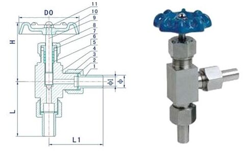 J24W外螺紋針型閥結構圖 J24W外螺紋針型閥結構圖