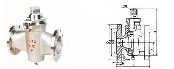 二通法蘭不銹鋼旋塞閥結(jié)構(gòu)圖 二通法蘭不銹鋼旋塞閥結(jié)構(gòu)圖